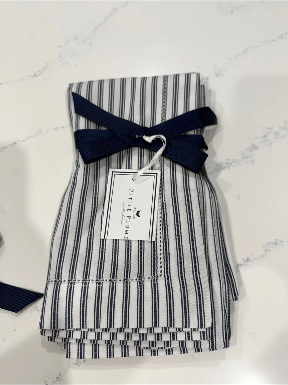 NWT Petite Plume Signature Twill Napkins in Navy French Ticking $40 MSRP set 4
